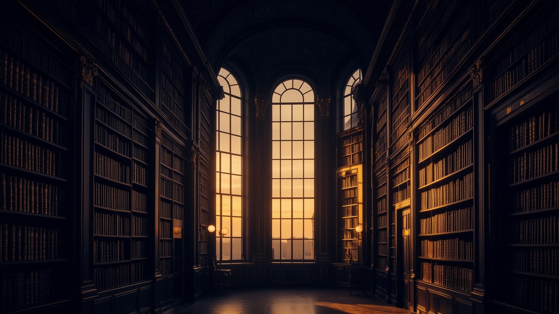 Grand library at dusk